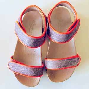 Bonpoint sandals silver with neon orange trim